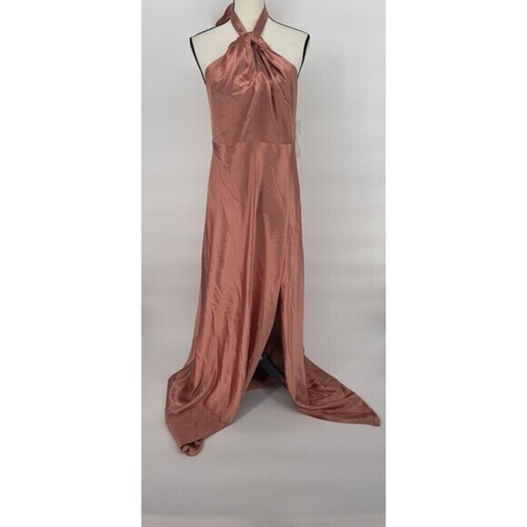 NWT  Birdy grey monica halter maxi dress shiny satin terracotta Womens Size XXL - Picture 4 of 11